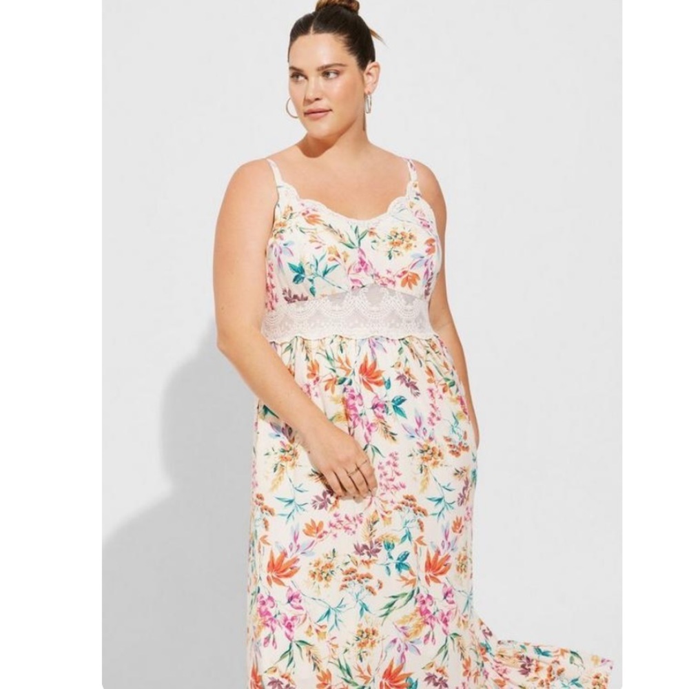 TORRID NWT Maxi Washable Gauze Lace Inset Dress - Picture 3 of 6